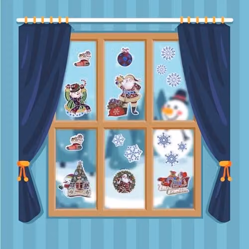 Shatchi 3D Christmas Window Stickers with Multicolour Snowflakes and Animals, 4 Assorted Sheets Reusable PVC Decals – 2