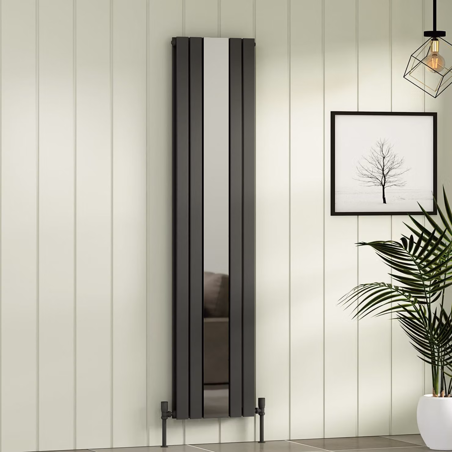 Aurexa Anthracite Vertical Mirror Designer Radiator, Double Flat Panel, H: 180 cm, W: 41.9 cm