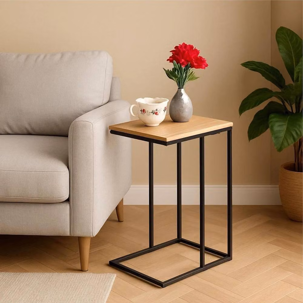 NESTLUNE Brown Wood and Metal Sofa Table for Living Room or Bedroom, W: 100 cm, D: 15 cm, H: 15 cm – 3