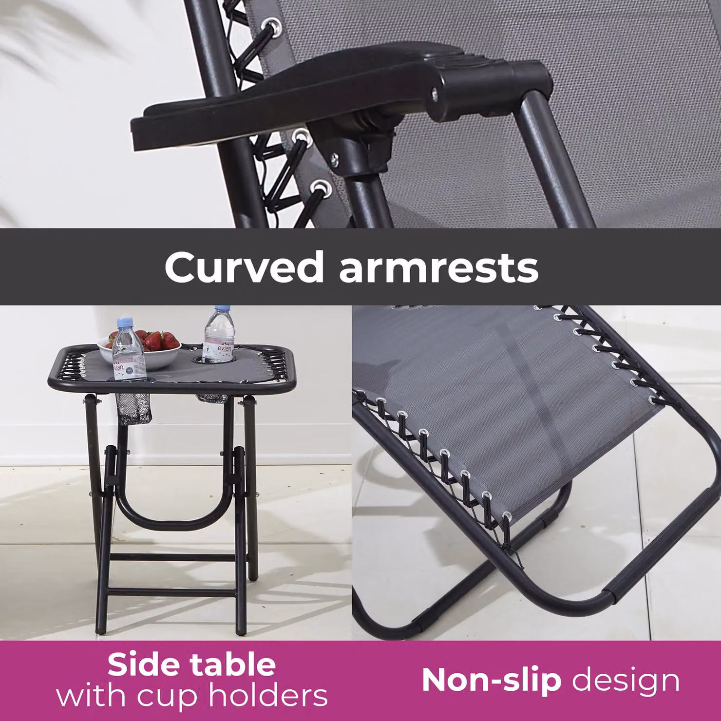 Neo Grey Folding Portable Zero Gravity Chair and Table Set with Adjustable Headrest and Cup Holders – 5