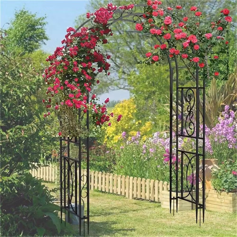 SPETLEK Heavy Duty Metal Garden Arch Trellis Support in Black, W: 134 cm, D: 59 cm, H: 215 cm – 2