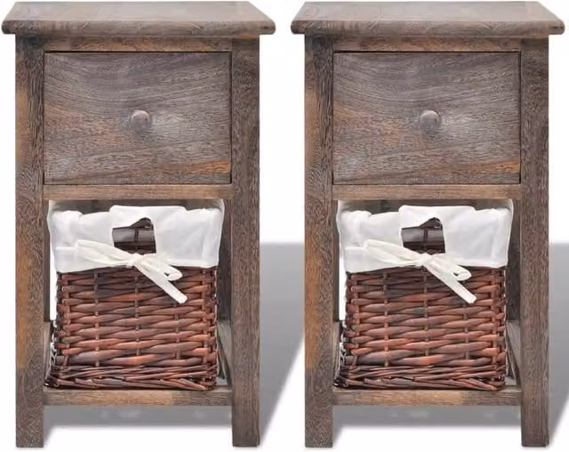 Berkfield Home Compact Bedside Cabinets, 2 Piece Set in Brown Wood – 1