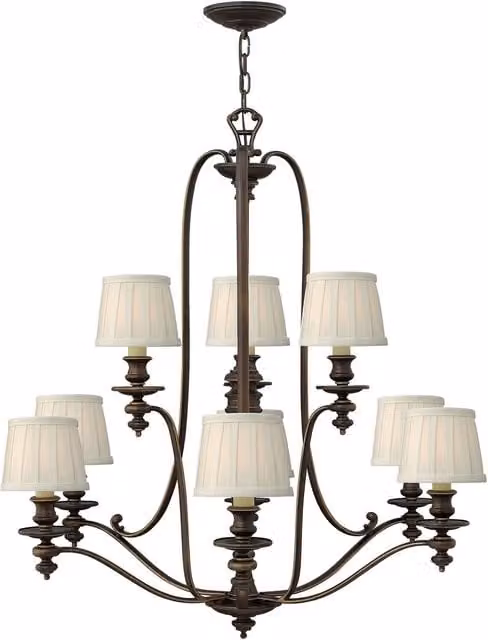Loops 9 Bulb Royal Bronze Hanging Pendant Chandelier with Multicolour Fabric Shades, E14 LED Compatible – 1