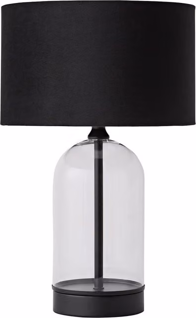 Balan Clear Tube Table Lamp in Black and Transparent with Black Shade