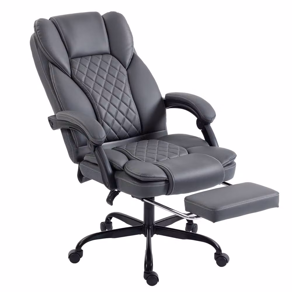 STILVORA Grey Synthetic Leather Office Chair with Footrest and Headrest – 5