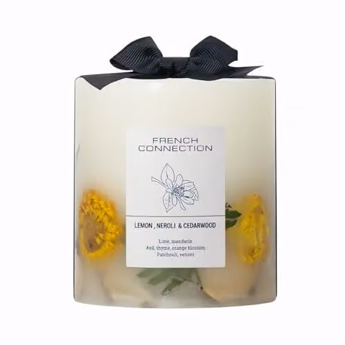 French Connection Lemon and Cedarwood Scented Botanical Pillar Candle, 660g