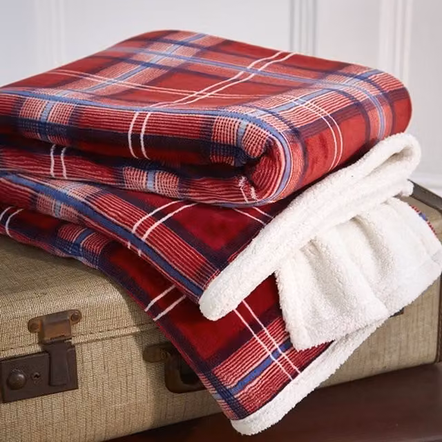 Bellissimo Red Checked Fluffy Fleece Throw