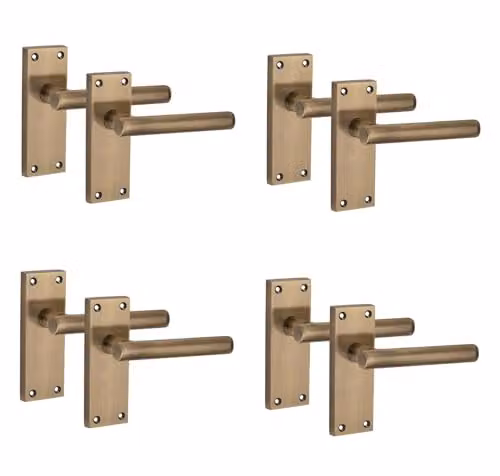 Golden Grace Victorian Long Backplate Interior Door Handle Set in Antique Brass, 4 Pairs