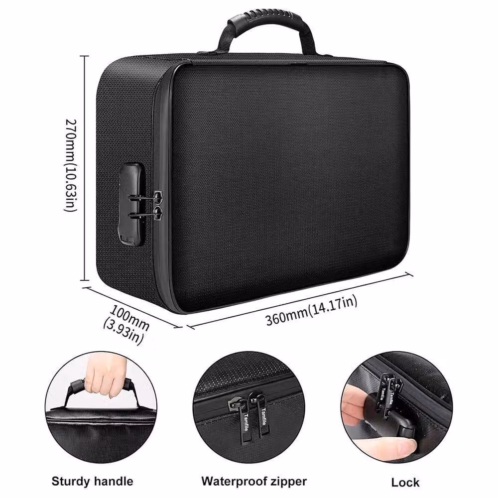 VOGREX Locked Fireproof and Waterproof Expandable Document Box in Black – 2