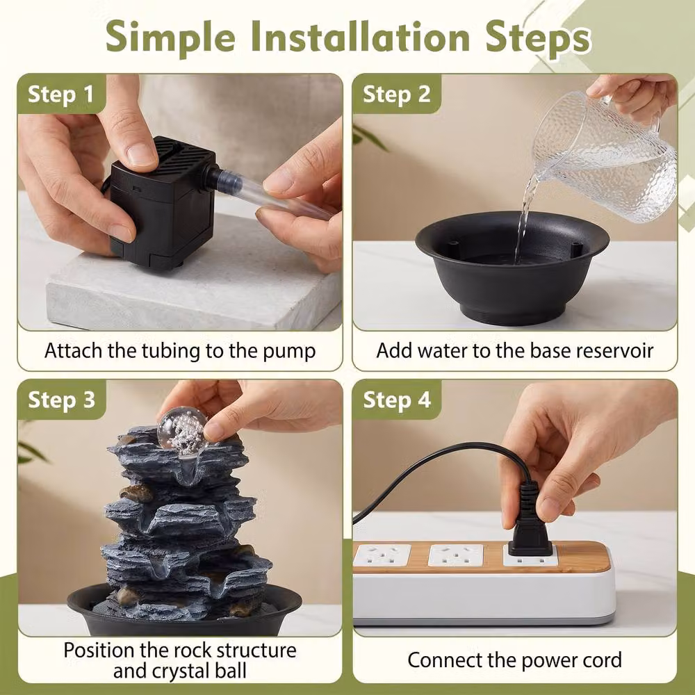 Gymax Desktop LED Cascading Water Fountain with Rolling Crystal Ball in Black – 6