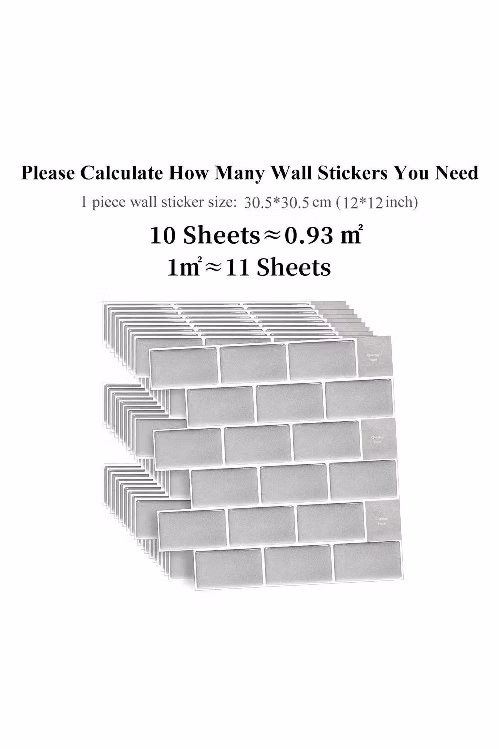 H&O Direct 10-Piece Grey Tile-Look Waterproof and Heat Resistant Rectangular Wall Stickers, 30.5 x 30.5 cm – 3