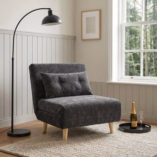 Home Garden Direct Aurora Single Sofa Bed Chair in Dark Grey Premium Fabric – 1