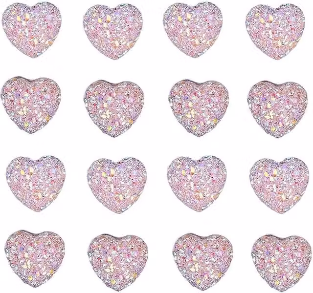 Syntego Pack of 40 AB Pink Rainbow Heart Rhinestone Crystals Flat Back Resin