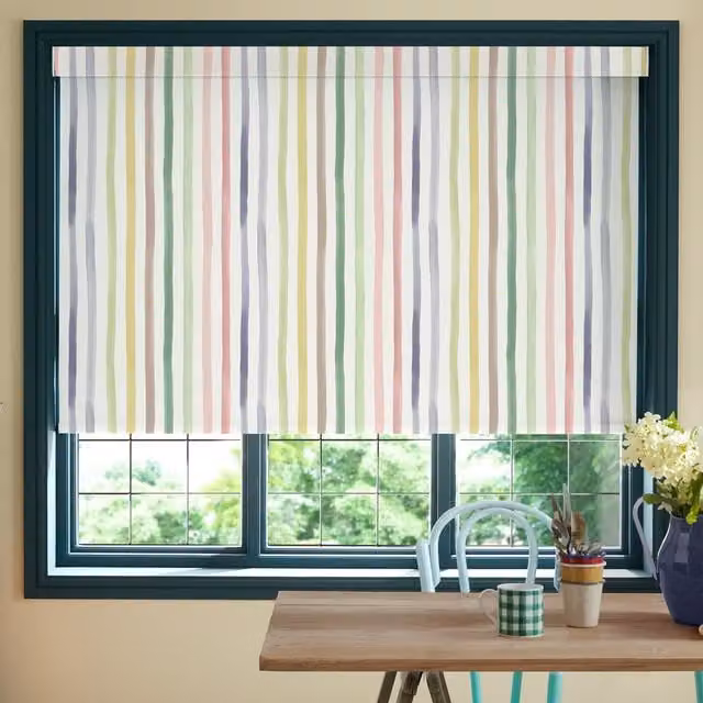 Bluebellgray Tetbury Made To Measure Translucent Roller Blind with Watercolour Stripe in Pink, Purple and Multicolour