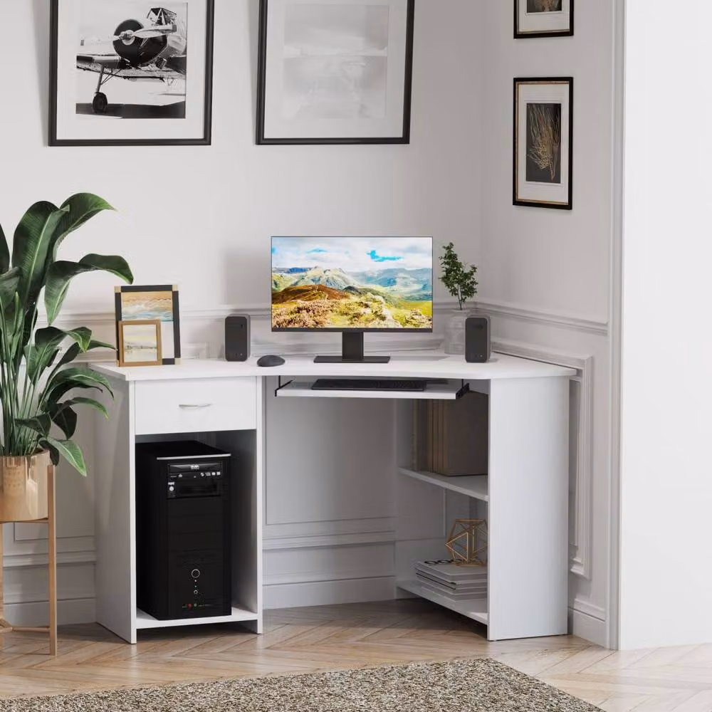 Wyld Haus Bavise White L Shaped Corner Desk with Keyboard Tray and Storage, W: 120 cm – 3