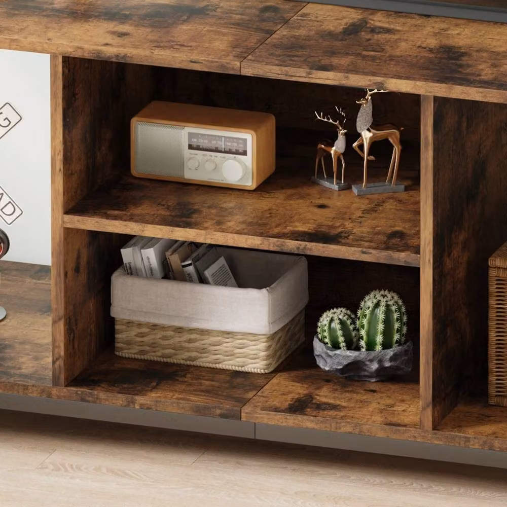 FORGEVIO Rustic Brown TV Stand and Storage Cabinet with Media Compartments, W/D/H: 110 x 40 x 50 cm – 3