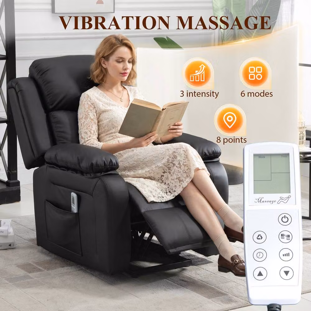 HOMCOM Black Synthetic Leather Power Lift Recliner and Riser Chair with Remote Control – 5