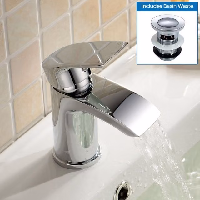 Nes Home Chrome Libra Waterfall Basin Mono Mixer Tap and Pop Up Waste in Silver