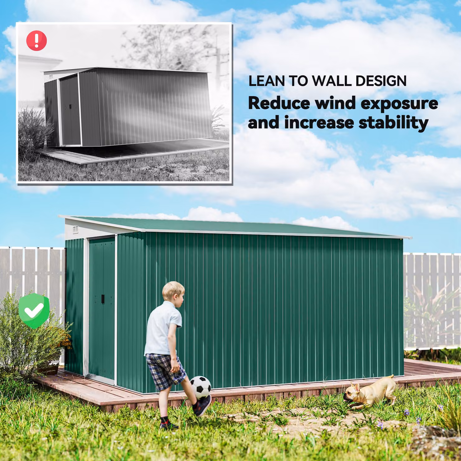 Outsunny Green Metal Lean-to Pent Shed with 2 Sliding Doors and 2 Air Vents – 5