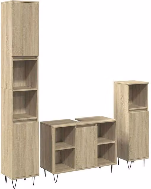 Berkfield Home 3 Piece Industrial Bathroom Furniture Set in Sonoma Oak and Light Brown – 1