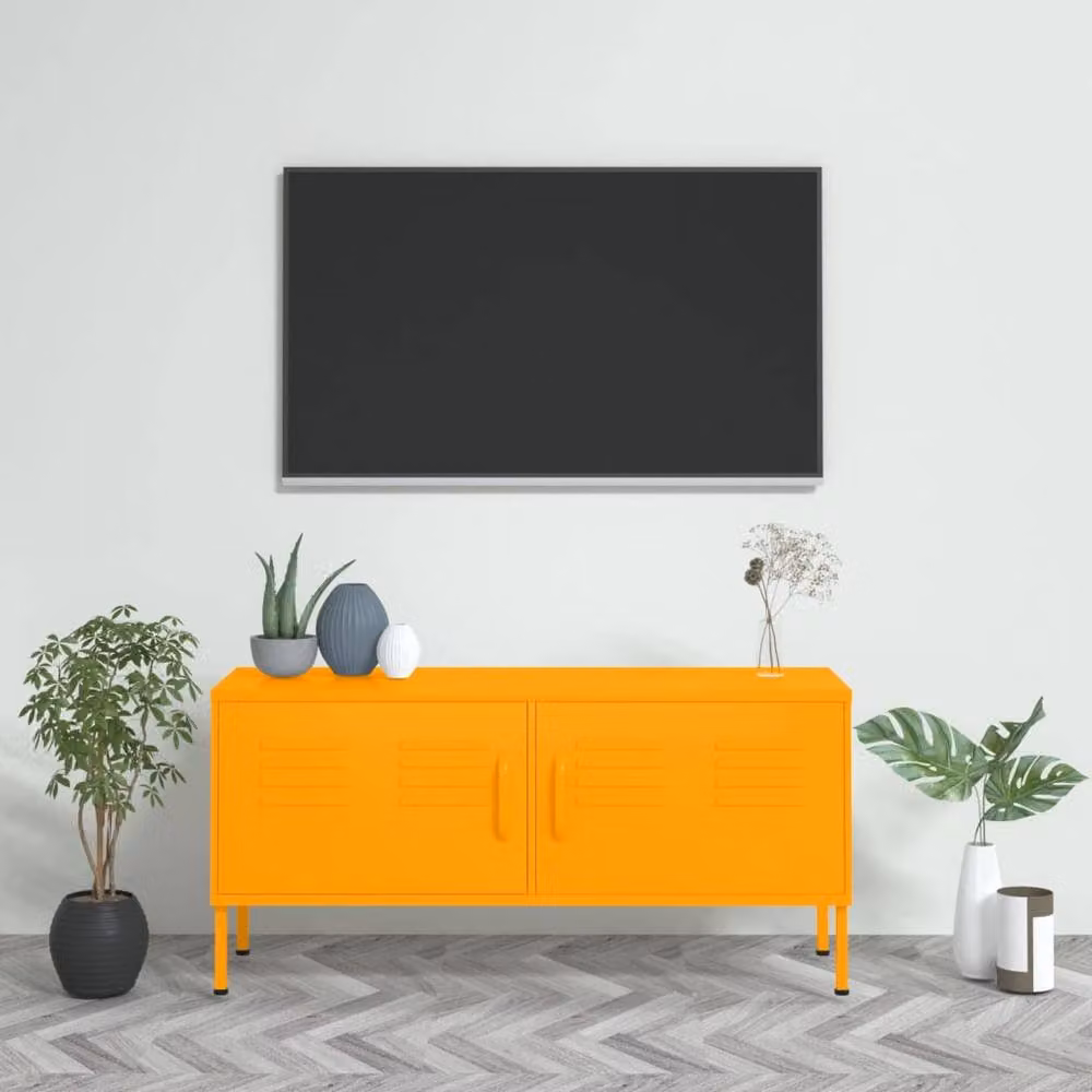Berkfield Home Industrial Steel TV Cabinet in Mustard Yellow, W/D/H: 105 x 35 x 50 cm – 2