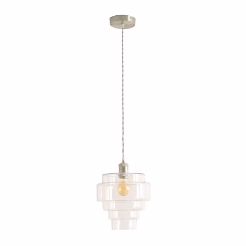 ValueLights Lane Clear 5 Tier Glass Single Ceiling Pendant Light in Brushed Chrome with LED Bulb Included