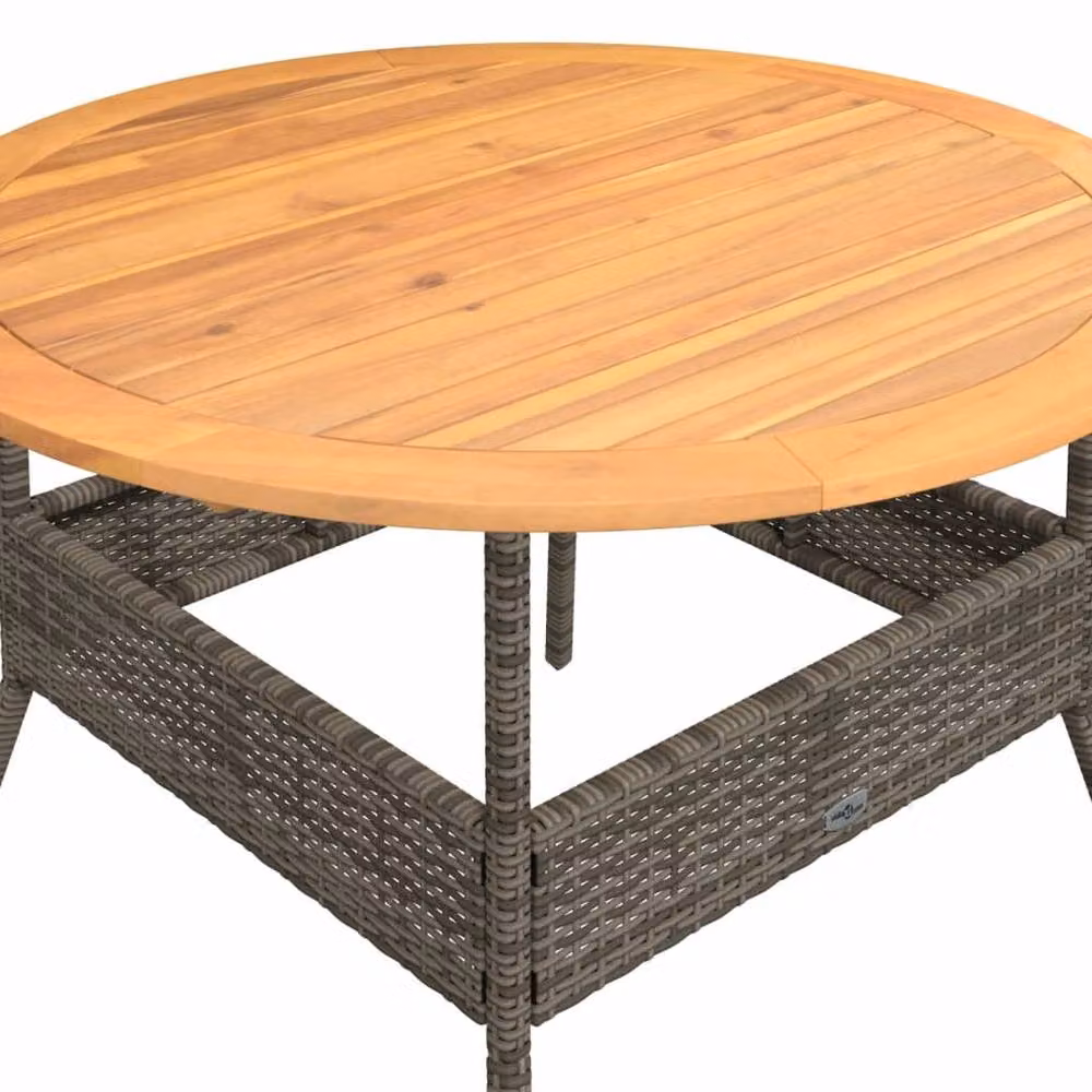 Berkfield Home Grey Poly Rattan Extendable Garden Table with Oiled Acacia Wood Top W/D/H: 110 x 71 x 71 cm – 4