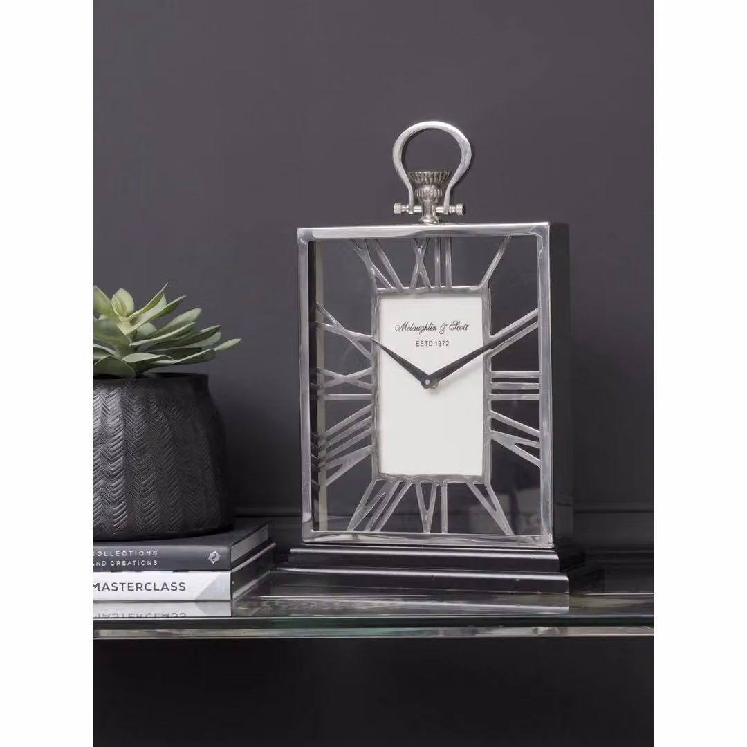 Libra Interiors Silver and Black Skeletal Modern Analog Tabletop Mantel Clock – 3
