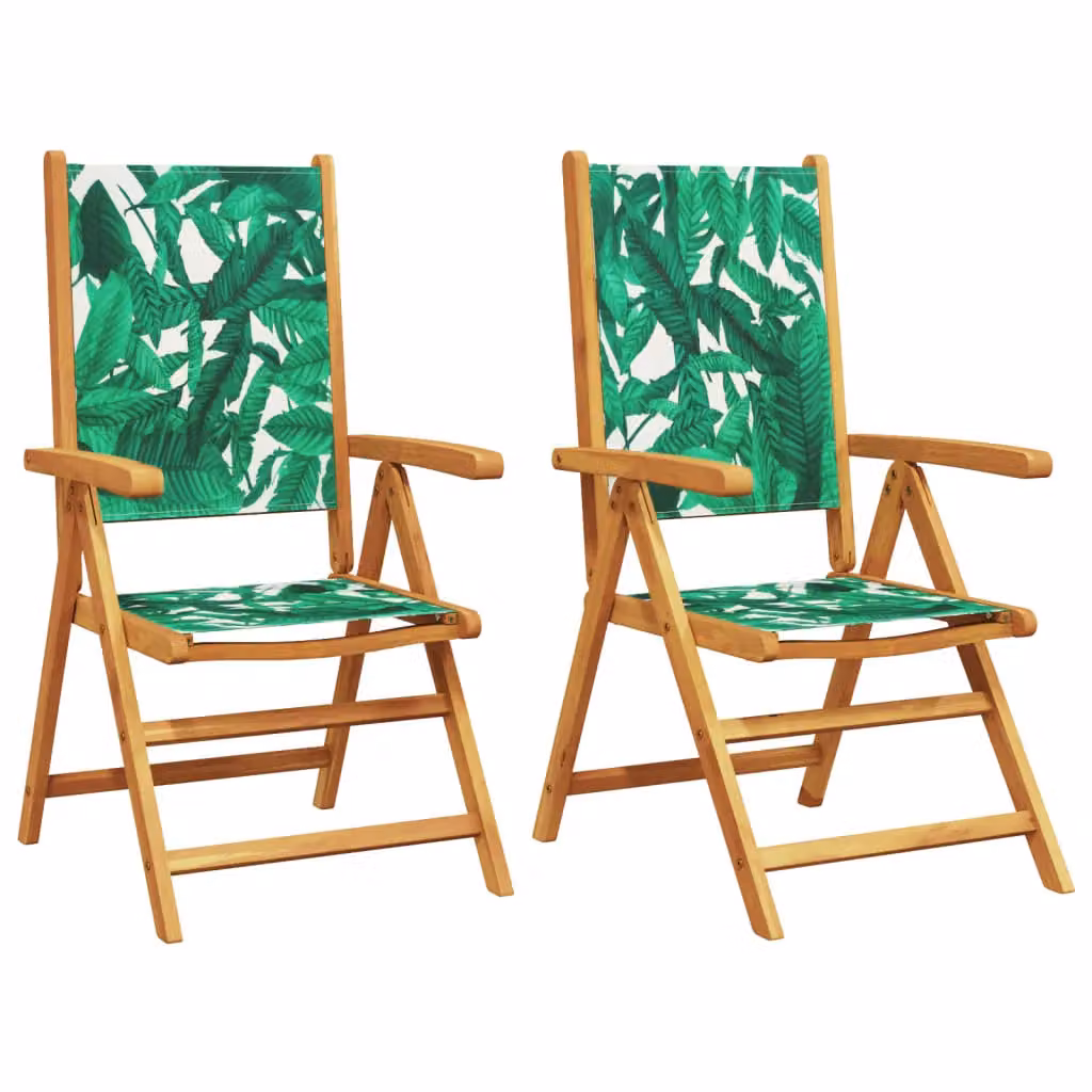 Berkfield Home Set of 2 Acacia Wood Garden Chairs with Green Floral Fabric Cushions – 2