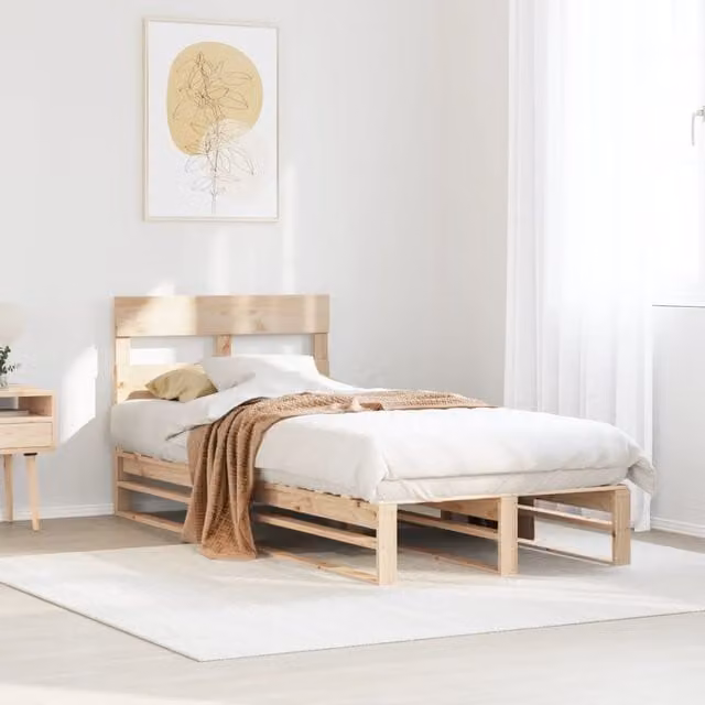 Berkfield Home Single Solid Wood Pine Bed Frame in Brown, W/D/H: 90 x 190 cm
