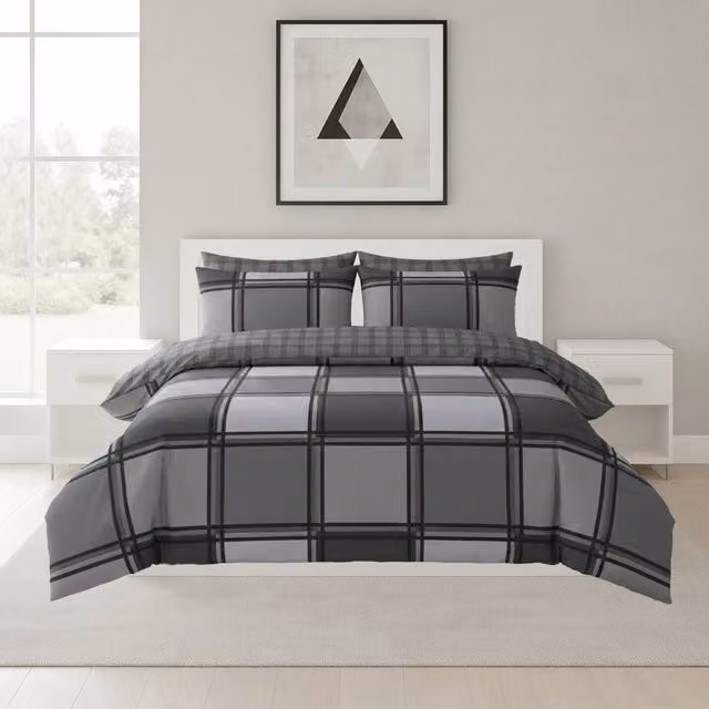 Snug City Grey Contemporary Square Pattern Duvet Cover and Pillowcase Set, Single