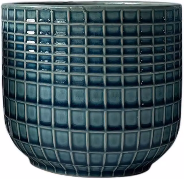 KDMD Hortus Braga Ceramic Tabletop Pot, Blue Green Petrol, H 15 cm x Dia 17 cm