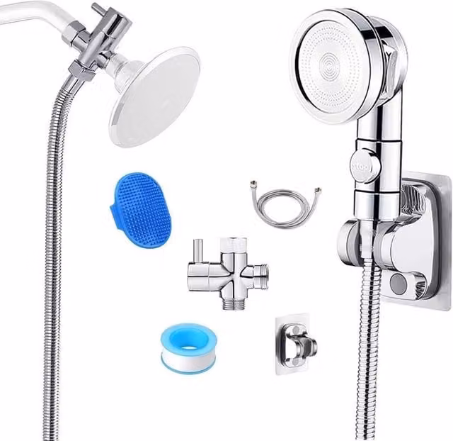 KORVIXA Hand Held Shower Head and Hose Set in Silver and Chrome Stainless Steel