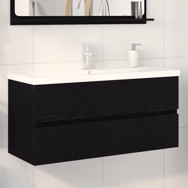 Berkfield Home Black Oak Sink Cabinet with Built-in Basin in Engineered Wood – 1