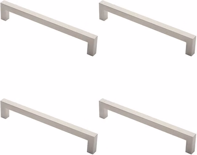 Loops 4x Square Mitred Door Pull Handle in Silver Brushed Stainless Steel, W: 319 mm, D: 19 mm, Fixing Centres: 300 mm