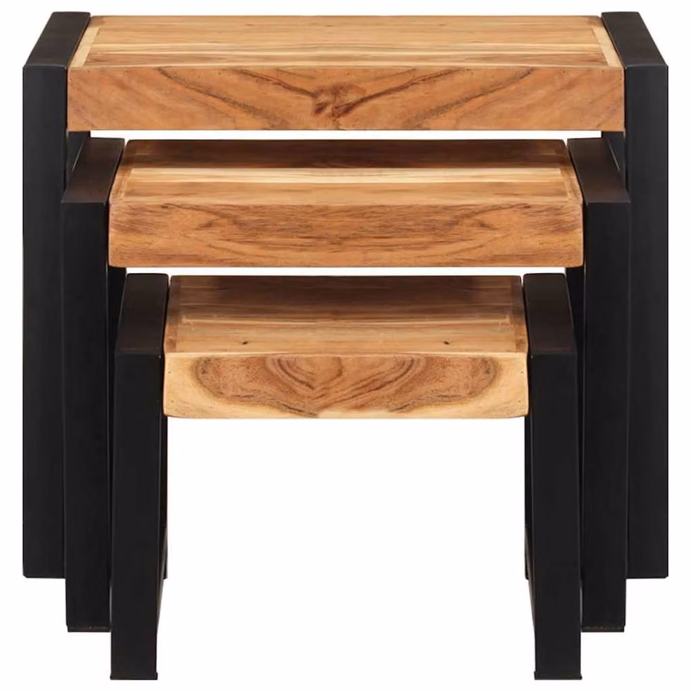 Berkfield Home Nesting Tables, 3 Piece Set in Brown Sheesham Wood Finish – 3
