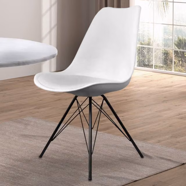 Fusion Living Soho Modern Plastic Dining Chair with Black Metal Legs - White
