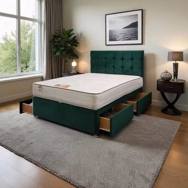 Knight Sleep Cubed Plush Bed Set with Mattress and 24 inch Headboard, Green, W/D/H: 180 x 200 x 60.96 cm