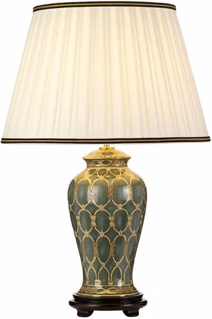 Loops Ceramic Table Lamp in Black and Green with Gold Trim, E27 LED Compatible up to 60W