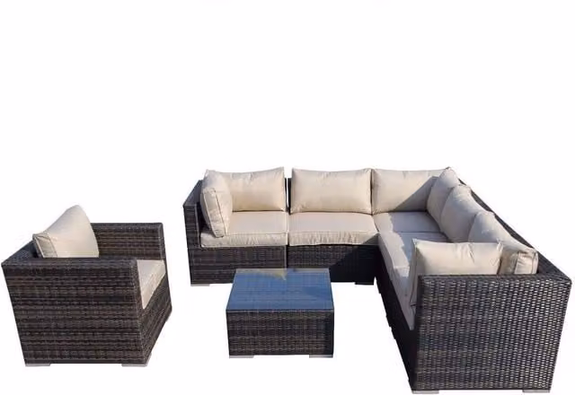 Furniture One 7 Piece Classic Rattan Garden Sofa Set in Brown