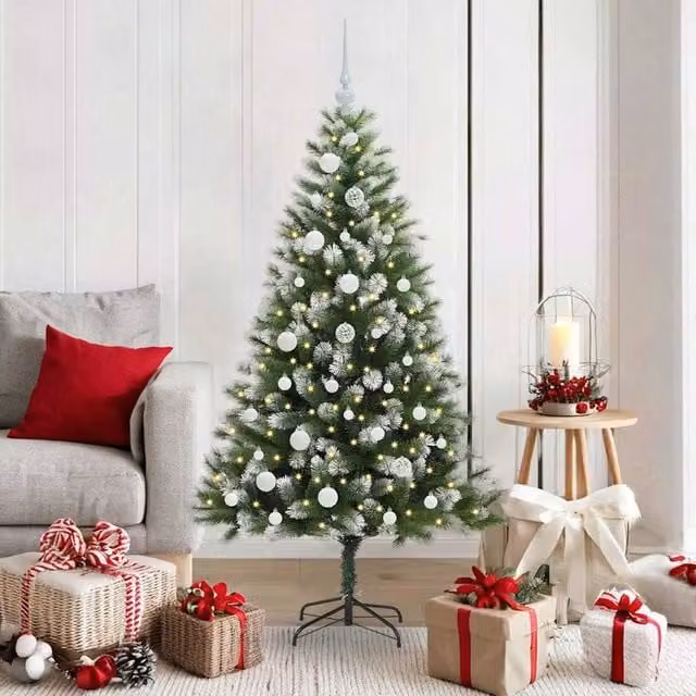 Berkfield Home Artificial Hinged Christmas Tree with Flocked Snow, Green, Height: 150 cm – 1