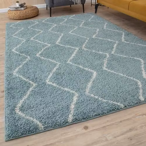 THE RUGS Moroccan Design Living Room and Bedroom Rug, Blue and Turquoise, W/D/H: 200 x 290 x 1 cm