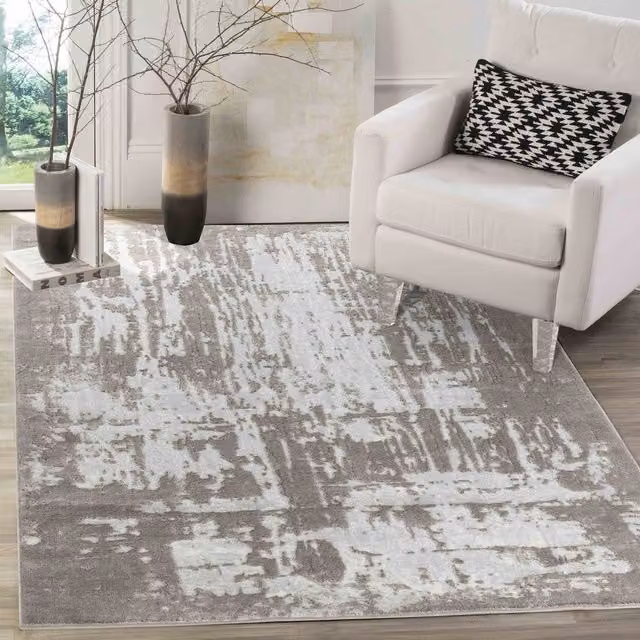 Smart Living Modern Serenity Abstract Thick Area Rug for Living Room, Bedroom or Hallway, Grey and Beige, W: 80 cm, L: 150 cm