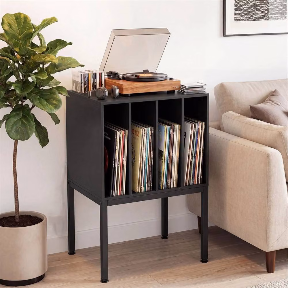 Nordara Turntable Stand with Vinyl Storage Shelves in Black – 3