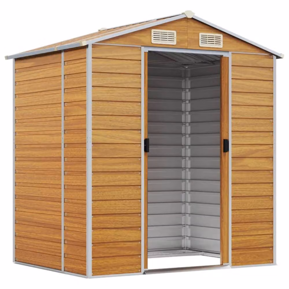 Berkfield Home Garden Shed in Light Brown Galvanised Steel, W/D/H: 191 x 130 x 198 cm – 2