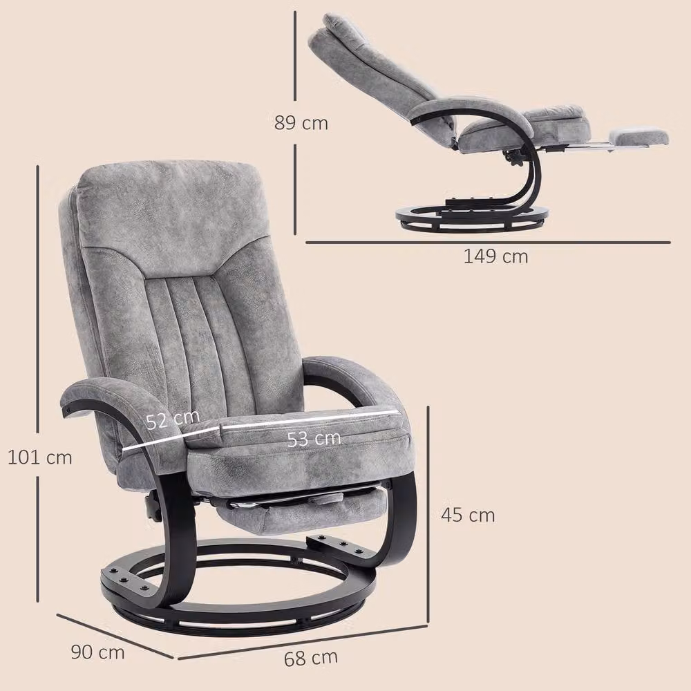 STILVORA Grey Velvet Recliner Armchair with Swivel Base and Manual Lever – 3