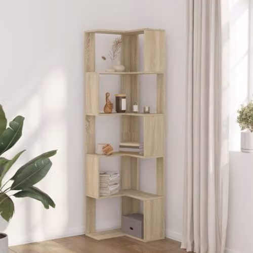 vidaXL 5-Tier Corner Bookcase in Brown Sonoma Oak, W/D/H: 50 x 50 x 179 cm – 2