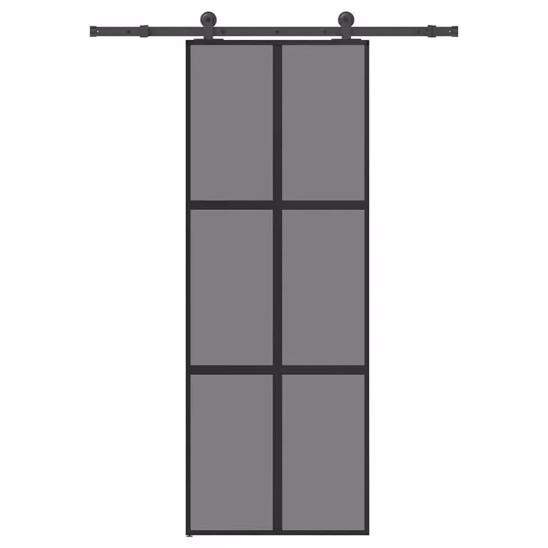 Berkfield Home Industrial Sliding Door with Hardware Set, Black Aluminium and Transparent Tempered Glass, W: 76 cm, H: 205 cm