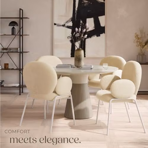 tectake Set of 4 Scandinavian Style Dining Chairs with Bouclé Cover and Armrests in Beige – 2