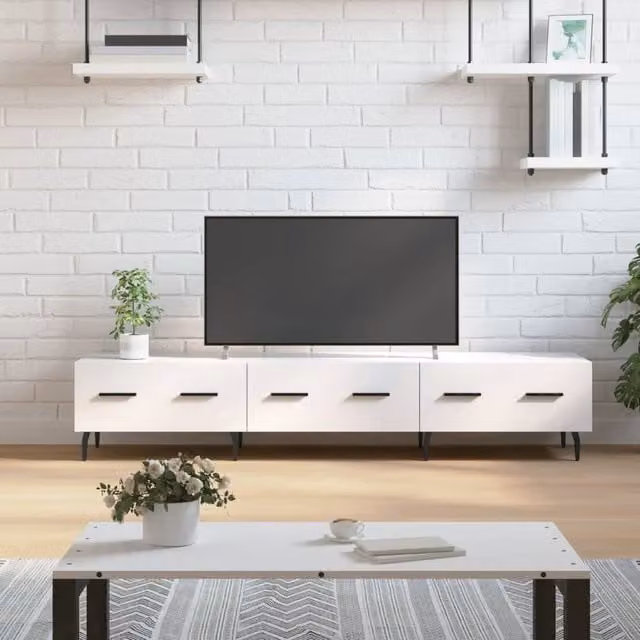 Berkfield Home Modern High Gloss White TV Cabinet, W: 150 cm, D: 36 cm, H: 30 cm – 1